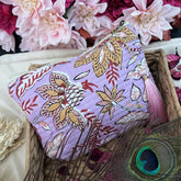 Vriksham Cotton Pouch, Purse for Women with Zipper-Floral Print-Lavender-G19038